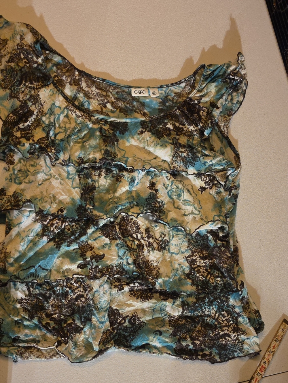 Cato Teal Tan Black Floral Sheer Camisole - Picture 1 of 5